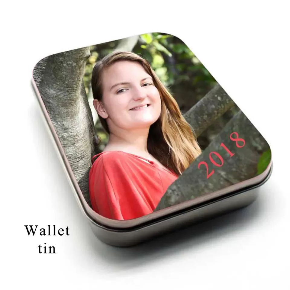 Wallet size tin for your senior wallet photos